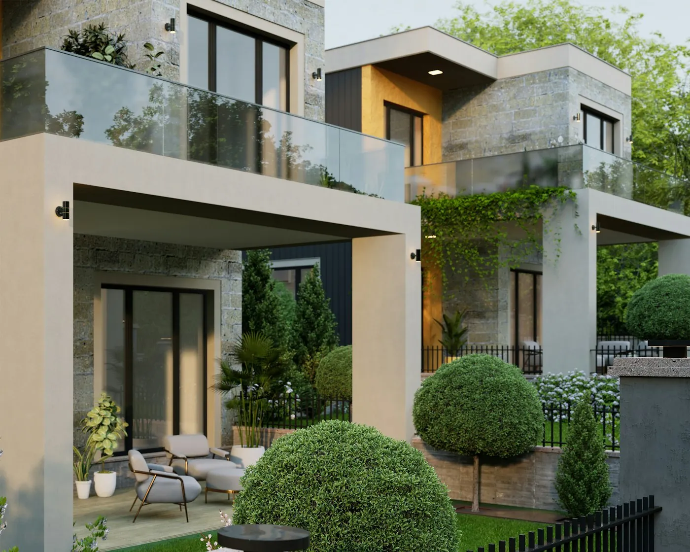 Moderne arkitekttegnet villa i beton og glas